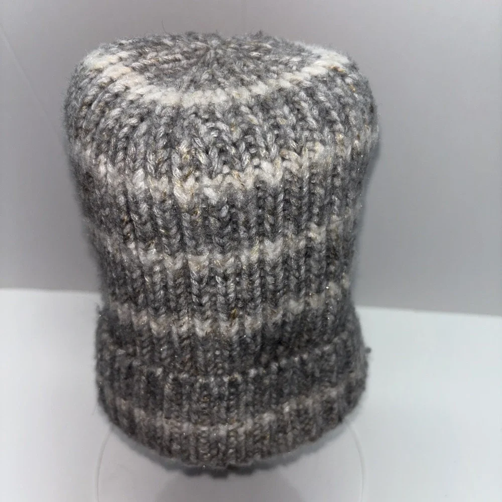 Time And Tru Women's Striped Knit Beanie Hat‎ Med Gray Heather